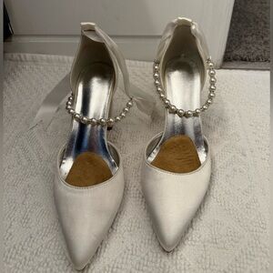 Elegant Pearl-Embellished Cream Heels